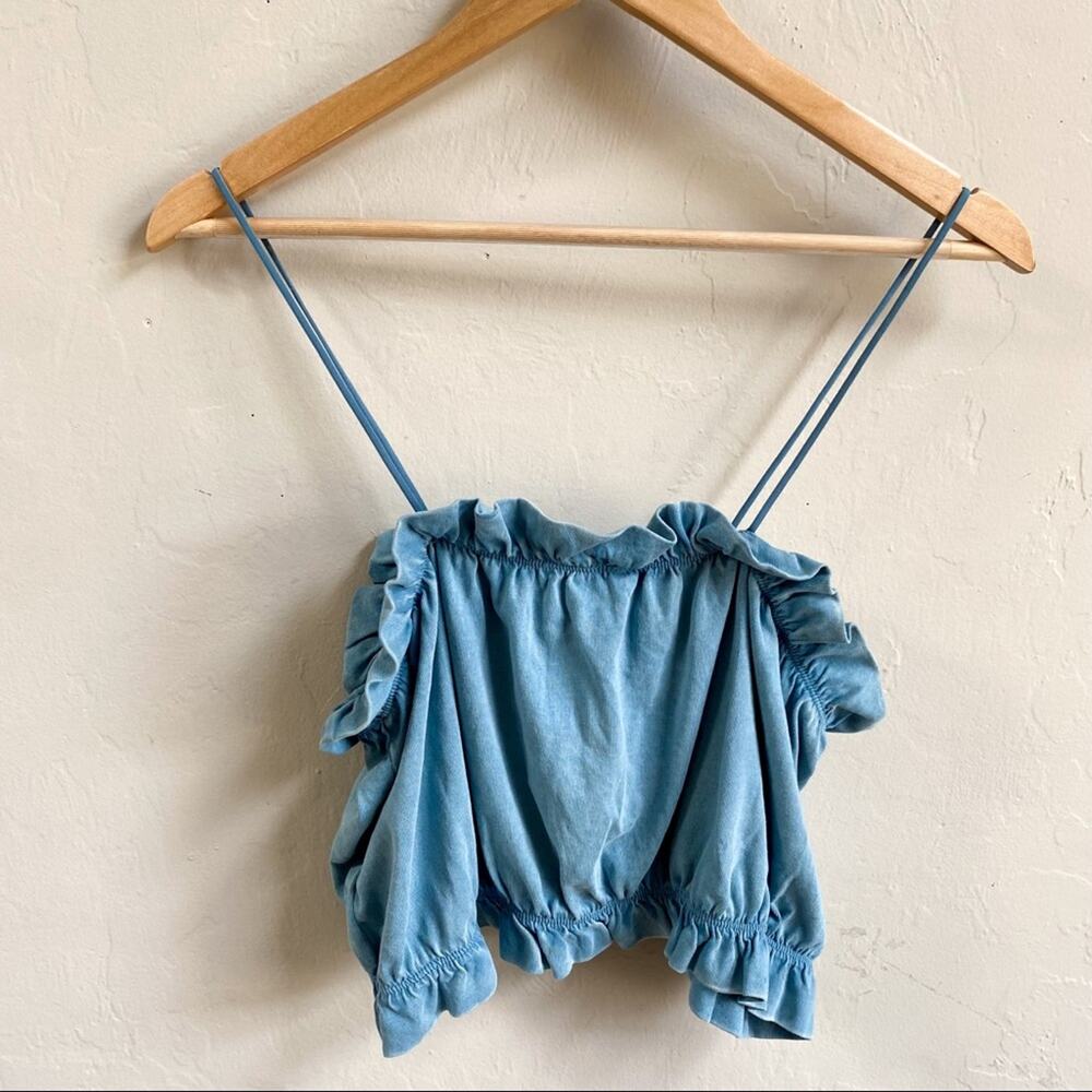 NWT Zara Blue Ruffle Crop Top - Picture 4 of 7